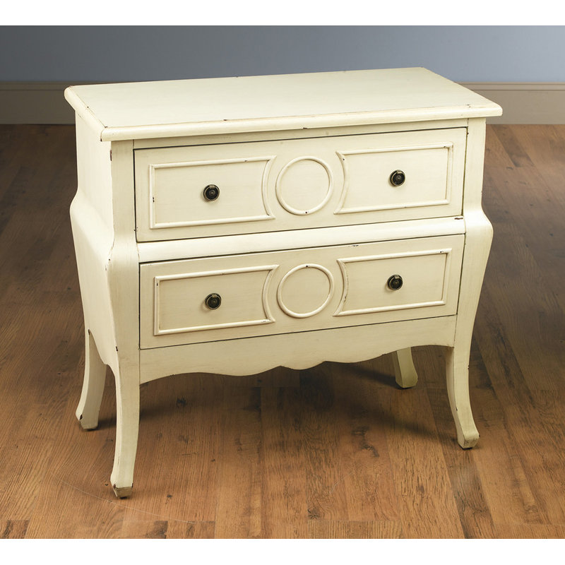 Commode d'appoint 2 tiroirs, Blanc antique