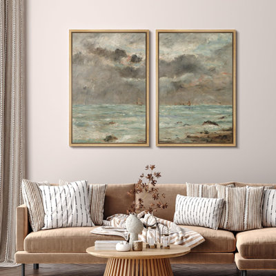 Coastal Beach " Ocean's Whispers and Sailing Spirits Seascapes " 2 Piece Art Print