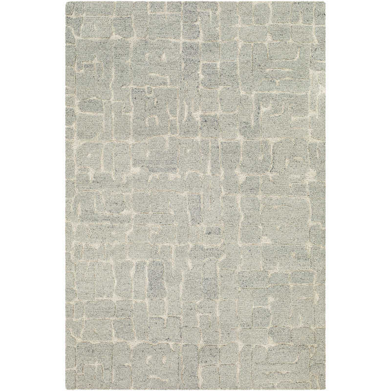Tapis gris en laine fabriqué à la main Rafe, Rectangle 5 pi x 7 pi 6 po