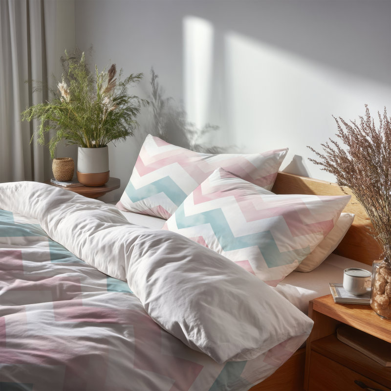 Ensemble de literie à motif géométrique pour enfants, 3 pièces - Housse de couette et coussin décoratif, Très grand lit