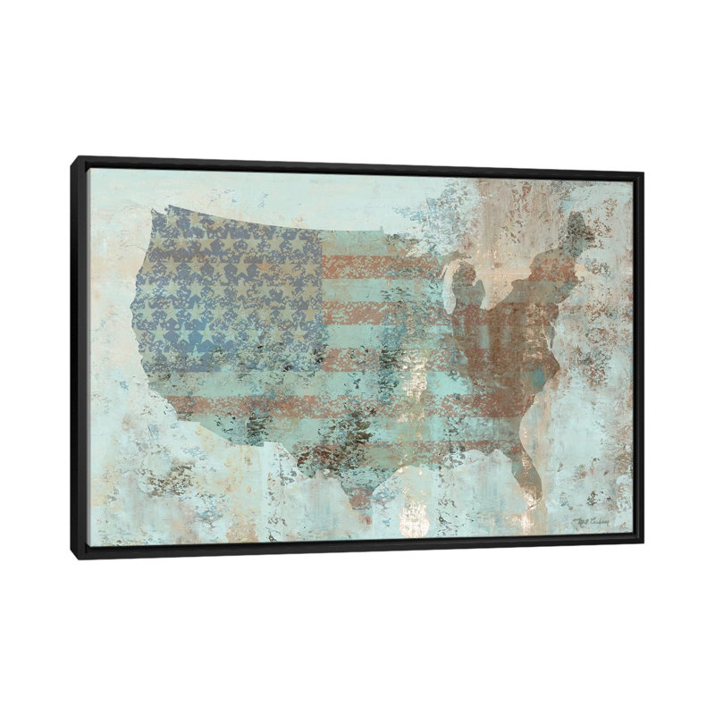 « rétro carte des états-unis », impression sur toile, H 18 po x l 26 po x P 1,5 po, Toile avec cadre noir, Pas de tapis