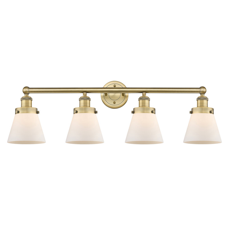 Edison Cone 4 Light Bath Vanity Light, Matte White, Brushed Brass