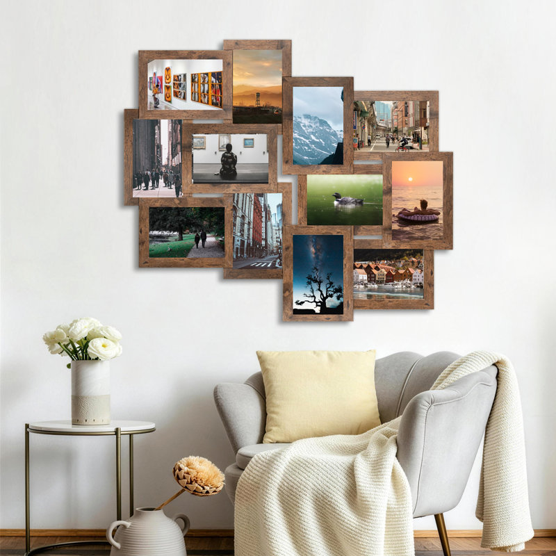 12 Opening Rustic Wood-Tone Collage Picture Frame