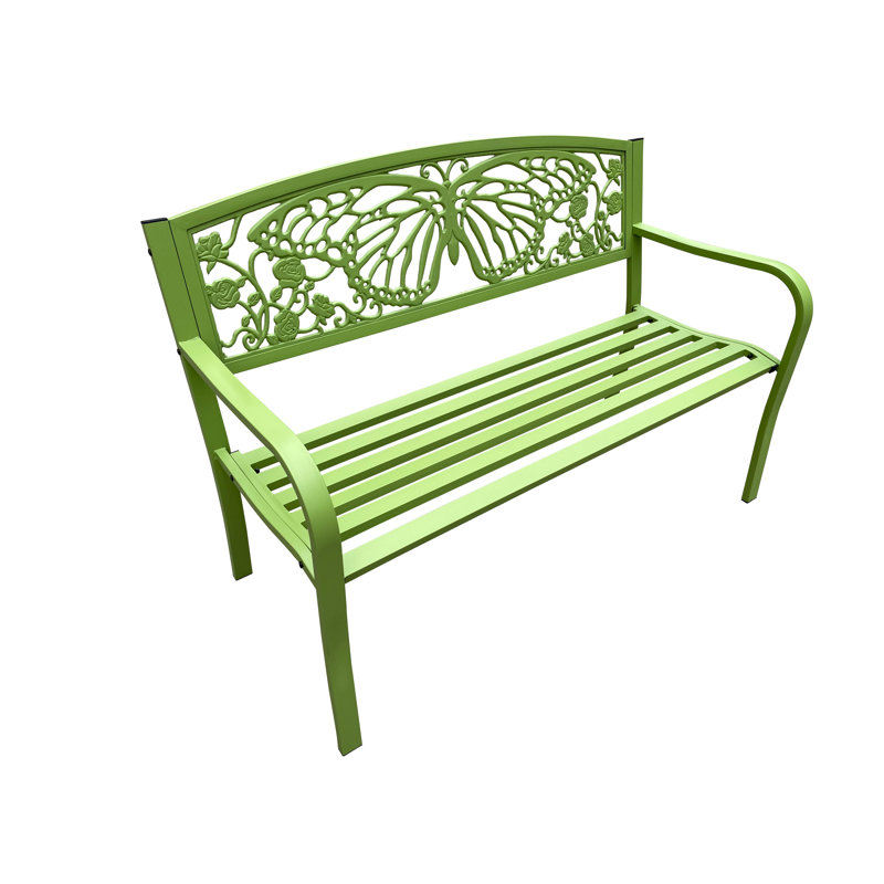 50" Green Metal Garden Bench with Butterfly Backrest Design