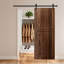 Porte de grange en bois noyer foncé moderne à 2 panneaux 32 po x 96 po avec quincaillerie Modern-132962475-132962476
