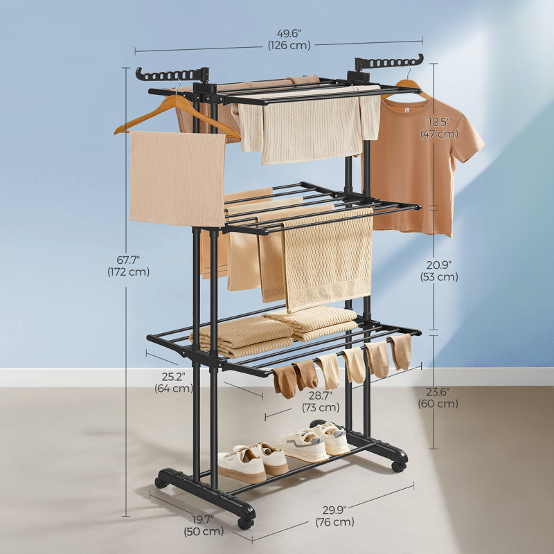 Clothes Drying Rack, Foldable Laundry Drying Rack, Stainless Steel, Clothes Airer, Indoor Outdoor Use, Black