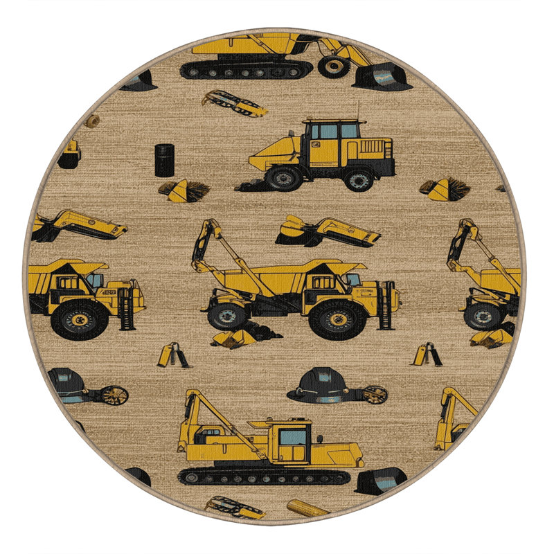 Tapis beige lavable à la machine, Rond 5 pi