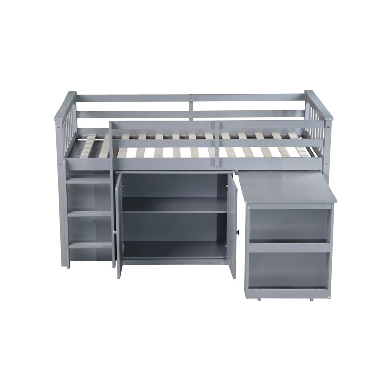 Lit mezzanine simple gris avec rangement et solidification solide - Bureau en bois d'hévéa, Gris