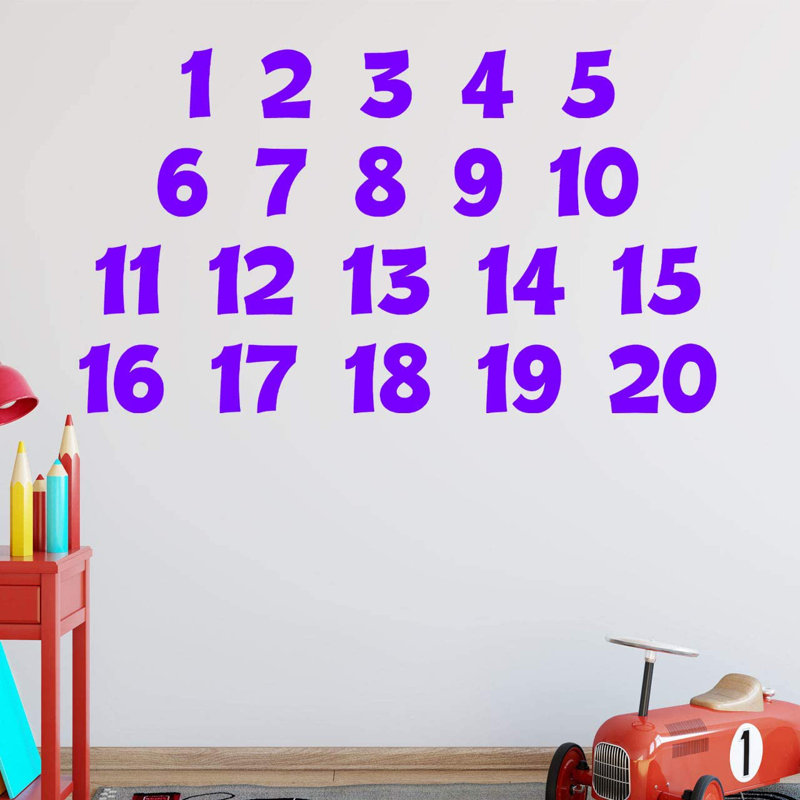 Décalcomanie murale chiffres pour enfants, H 17,5 po x l 31 po x P 0,5 po, Mauve