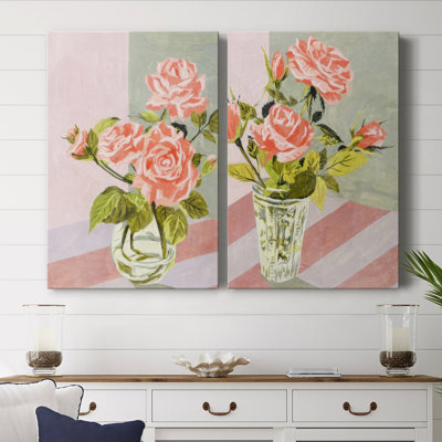 Toile tendue avec châssis Douces Roses I-Premium - Prêt à accrocher