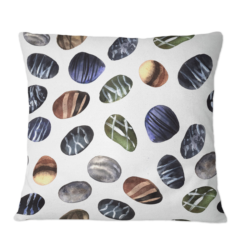 Coussin coloré à motif de pierres colorées sur fond blanc I, 16 po x 16 po