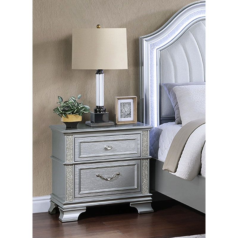Table de chevet 2 tiroirs Modern Silver Grey