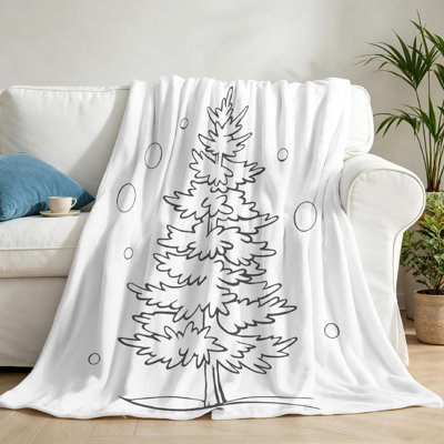 Jeté en molleton blanc ultra doux en flanelle, croquis d'arbre de Noël
