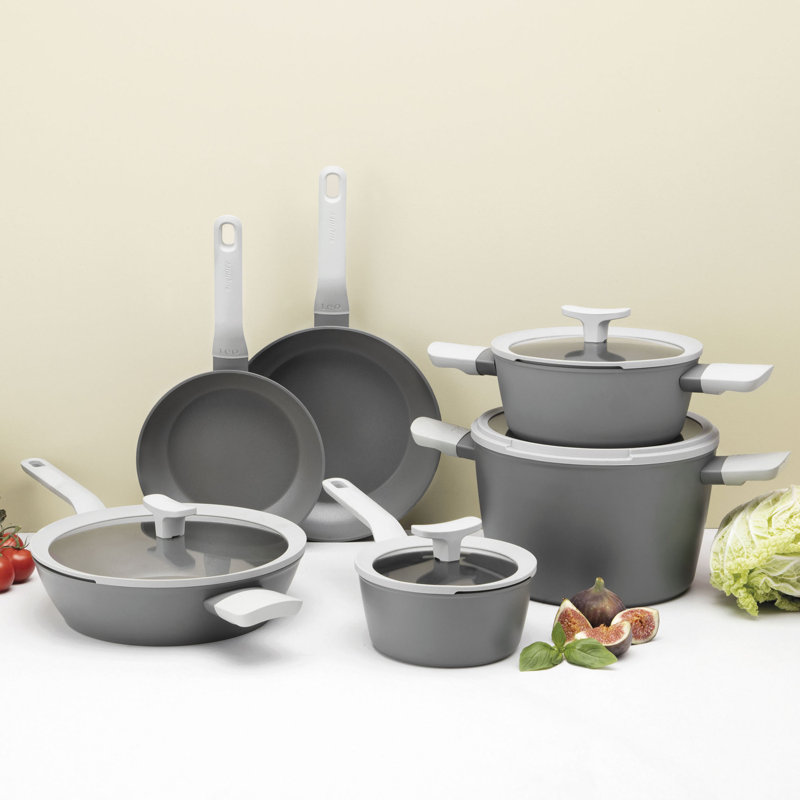 Batterie de cuisine antiadhésive en céramique noire 10 pièces BergHOFF Leo, Gris / blanc