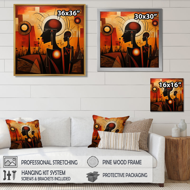 «African Consciousness Urban Memories» - Art mural africain, Cadre flottant noir, H 16 po x l 16 po x P 1 po