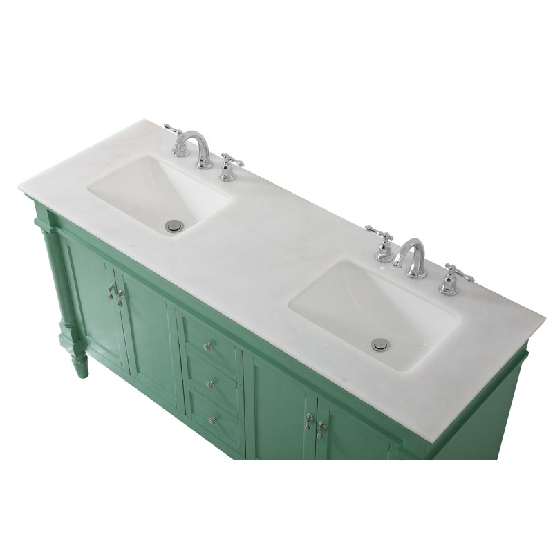 Ensemble de meuble-lavabo double 60 po Lexington, Menthe rétro, Veines blanches / brunes