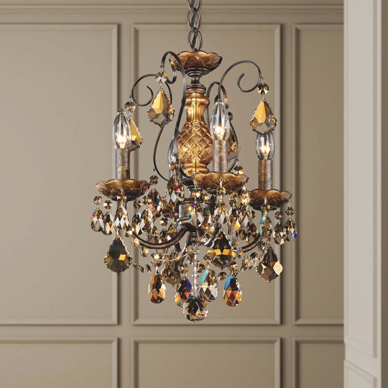 New Orleans 4 Light 12in x 16.5in Pendant in Polished Gold with Clear Heritage Handcut Crystals, Czech, Heirloom Bronze