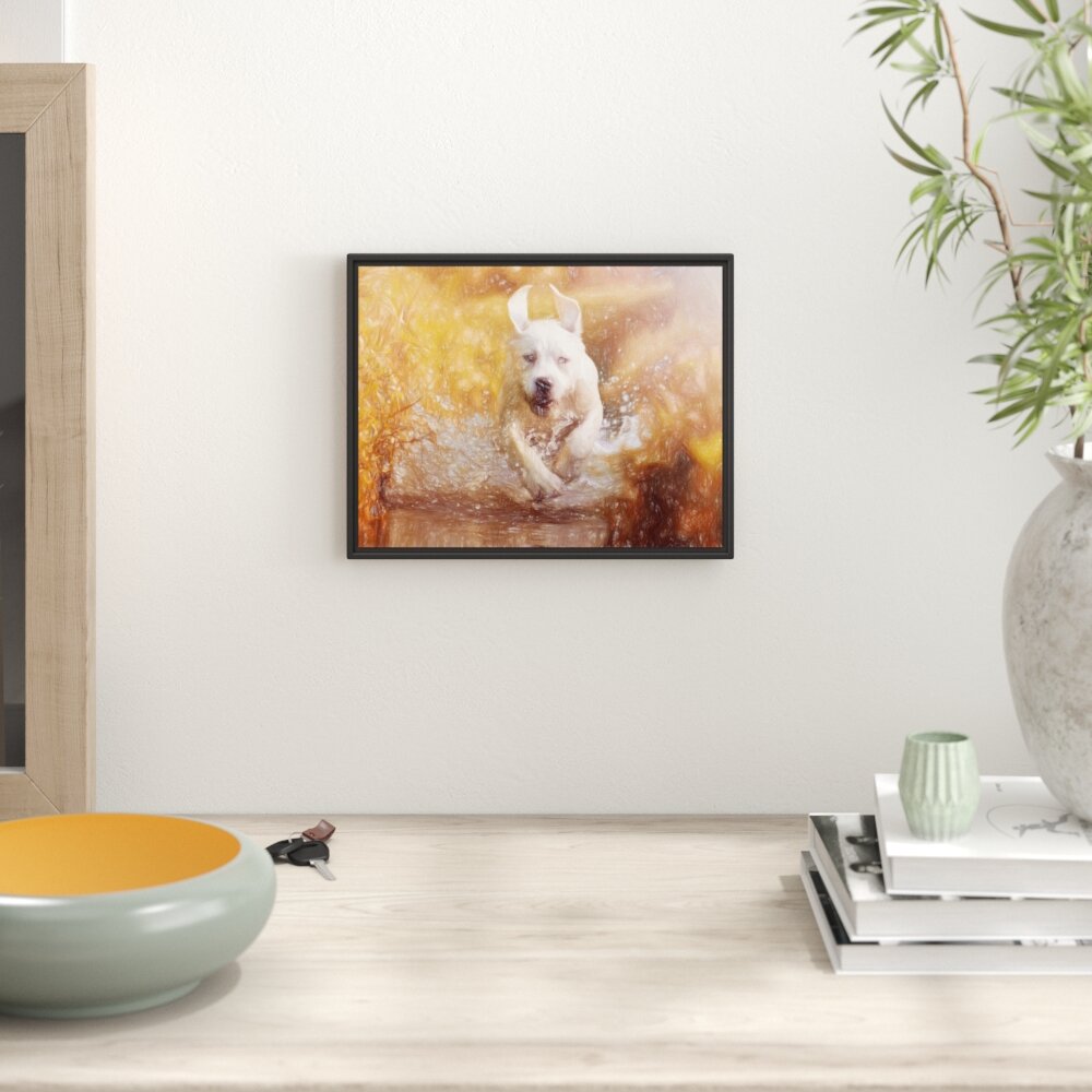 Gerahmtes Wandbild Labrador-Welpe Wasser