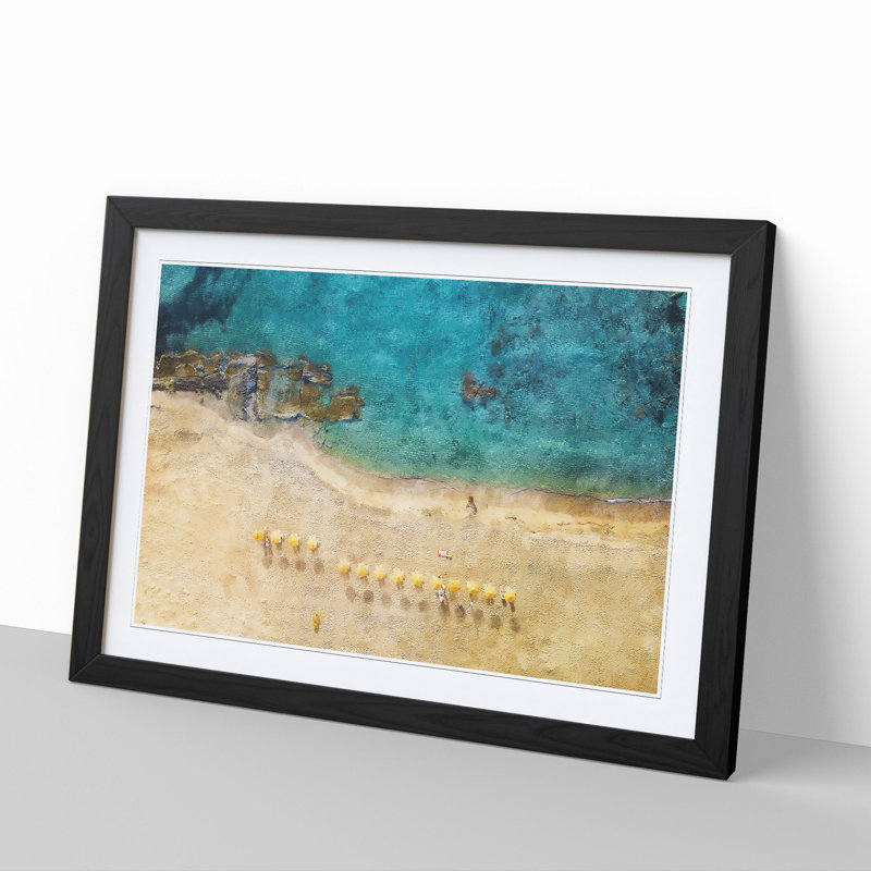 Birds Eye View of a Beach in Crete - Picture Frame Painting on MDF, 48cm H x 65cm W x 2cm D, Black Framed