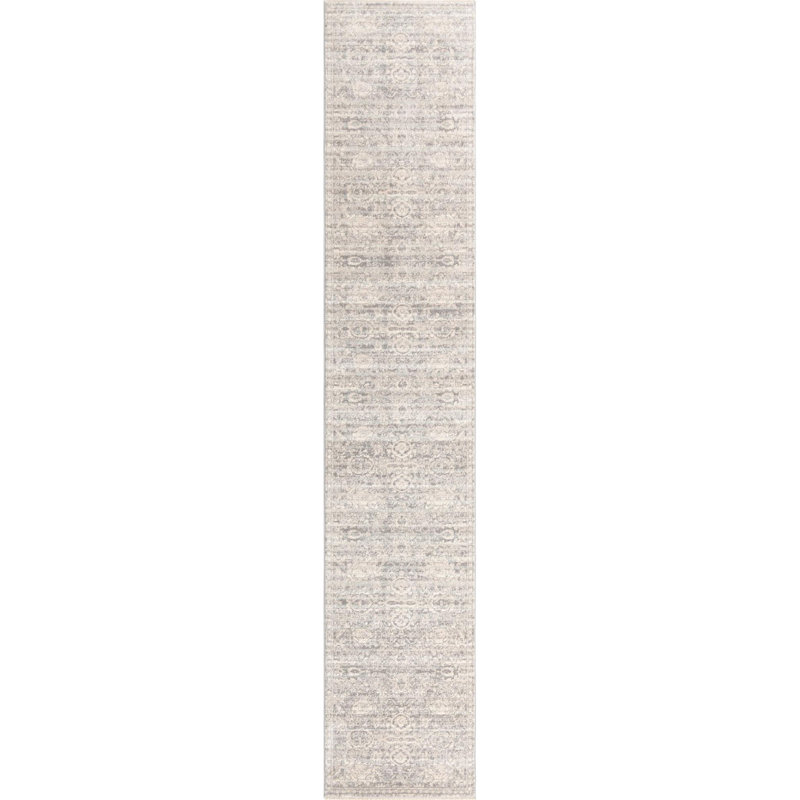 Tapis gris à motif floral Gause, Tapis de couloir 2 pi 11 po x 16 pi 5 po