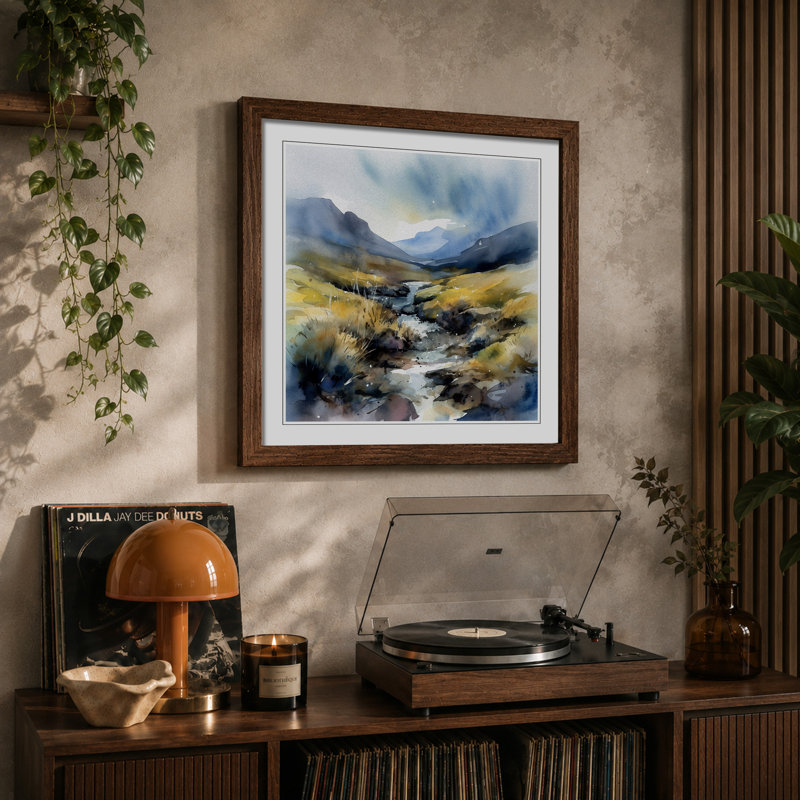 Scotland Watercolour No.1 - Single Picture Frame Print on Wood, Walnut