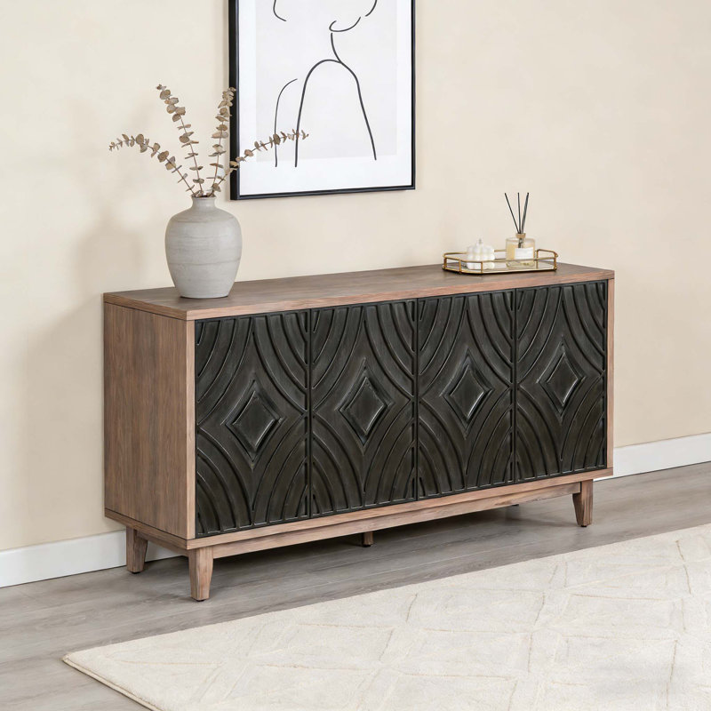 Buffet avec 4 portes en losange à motif convexe, Noir antique