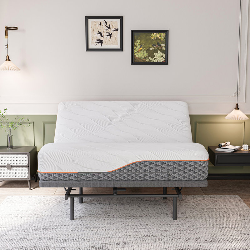 Lit réglable avec matelas hybride de 14 po, massage, télécommande sans fil, contrôle des applications, gravité zéro, éclairage sous le lit, ports USB et de type C des deux côtés