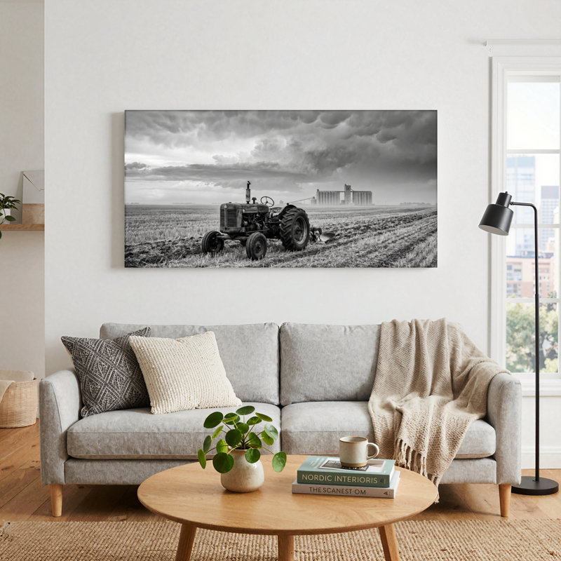 Ensemble de 1 tableau sur toile représentant un champ de tracteurs, L 32 po x H 16 po, Toile tendue
