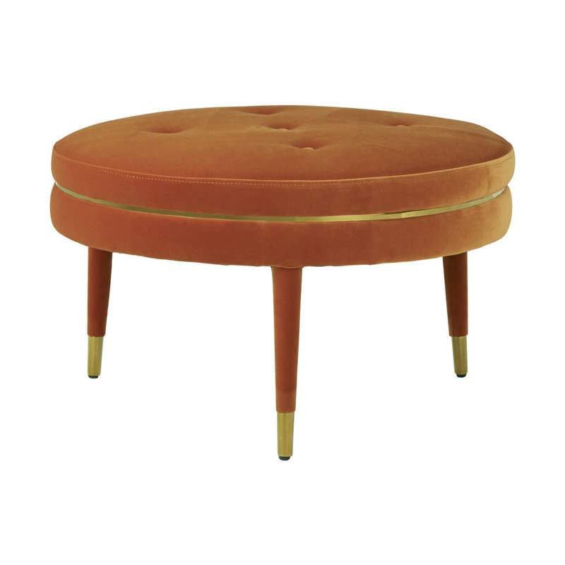 Reuben 76cm Wide Tufted Round Solid Colour Ottoman, Orange, Orange