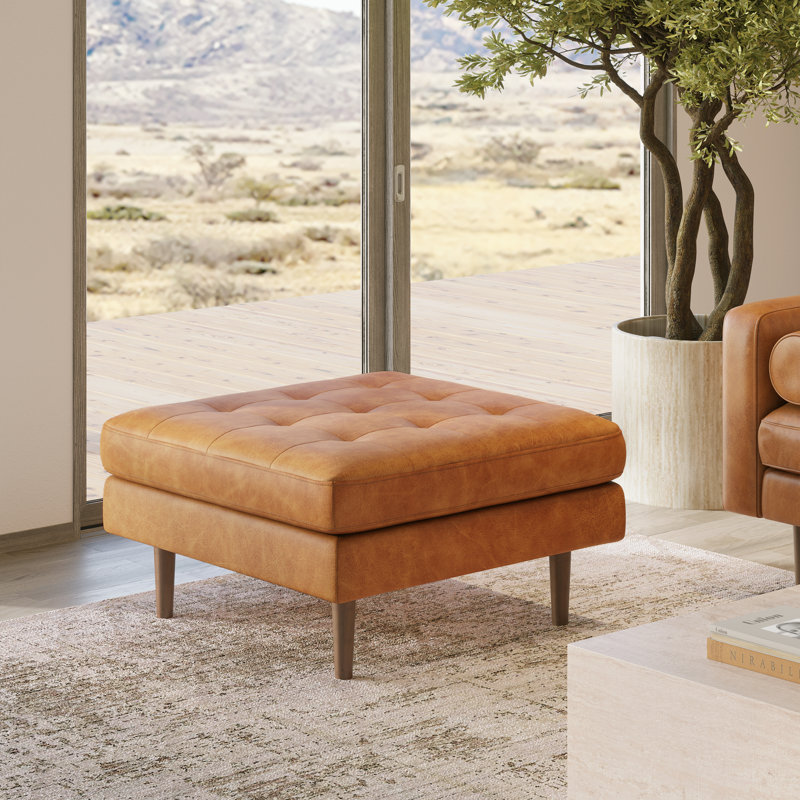 Napa Full Grain Genuine Italian Leather Ottoman, Cognac Tan