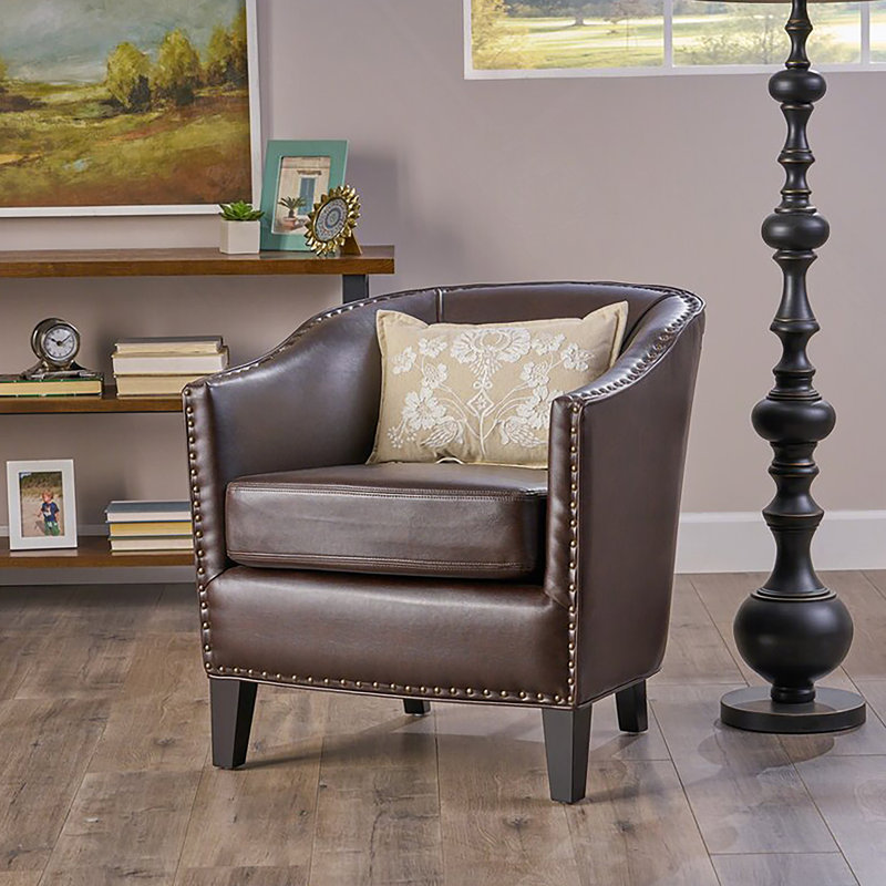 Fauteuil club en cuir reconstitué brun, Brun