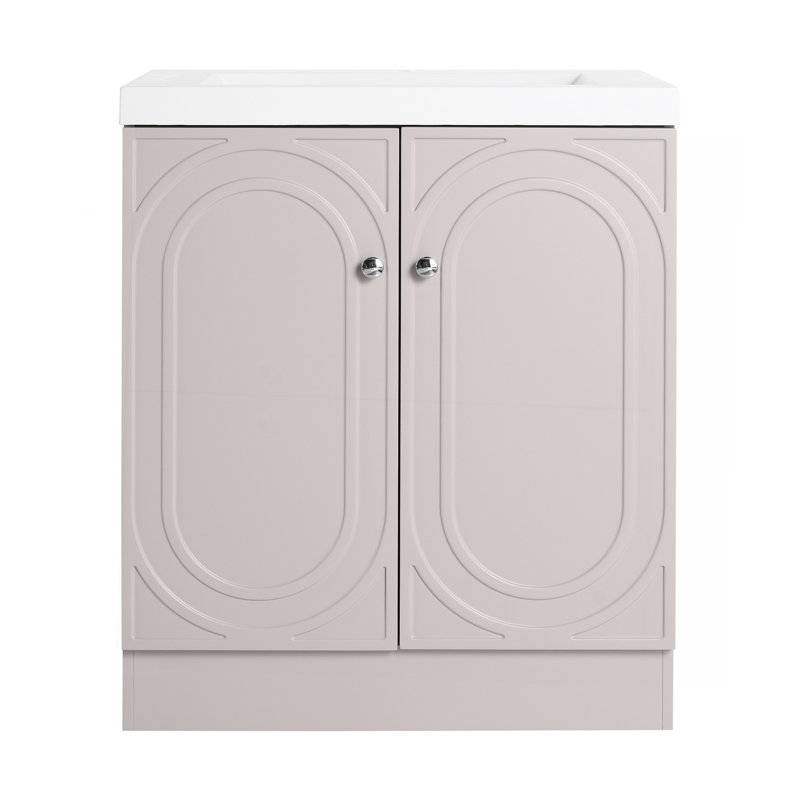 Meuble-lavabo autoportant de 30 po avec lavabo en résine blanche et 2 portes d'armoire à fermeture en douceur (emballage KD)