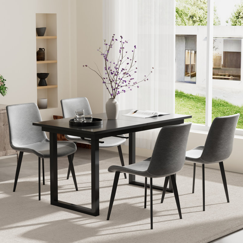 Ensemble de table de salle à manger 70,86 po à rallonge pour 4 à 6 personnes, 5, Noir, Gris / Noir