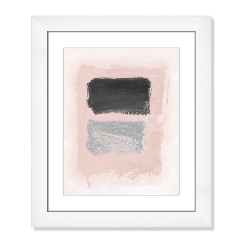 Vedaline "Pink, Black and Silver Shimmer I" Print, 20.5" H x 17.5" W x 1.25" D, White Cube Frame Matted