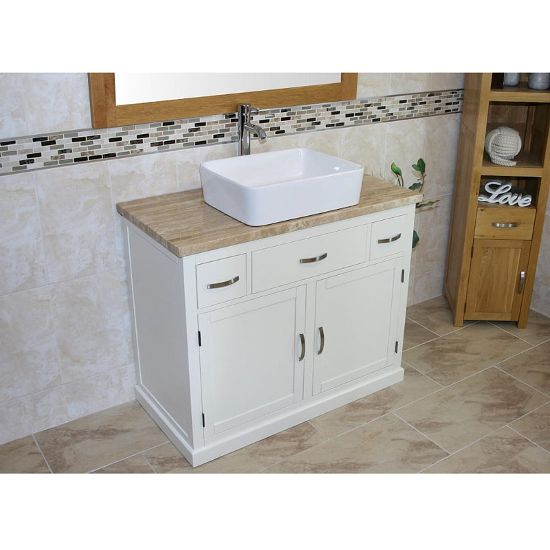 Roderick 1000mm Single Bathroom Vanity with Basin, Travertine, White
