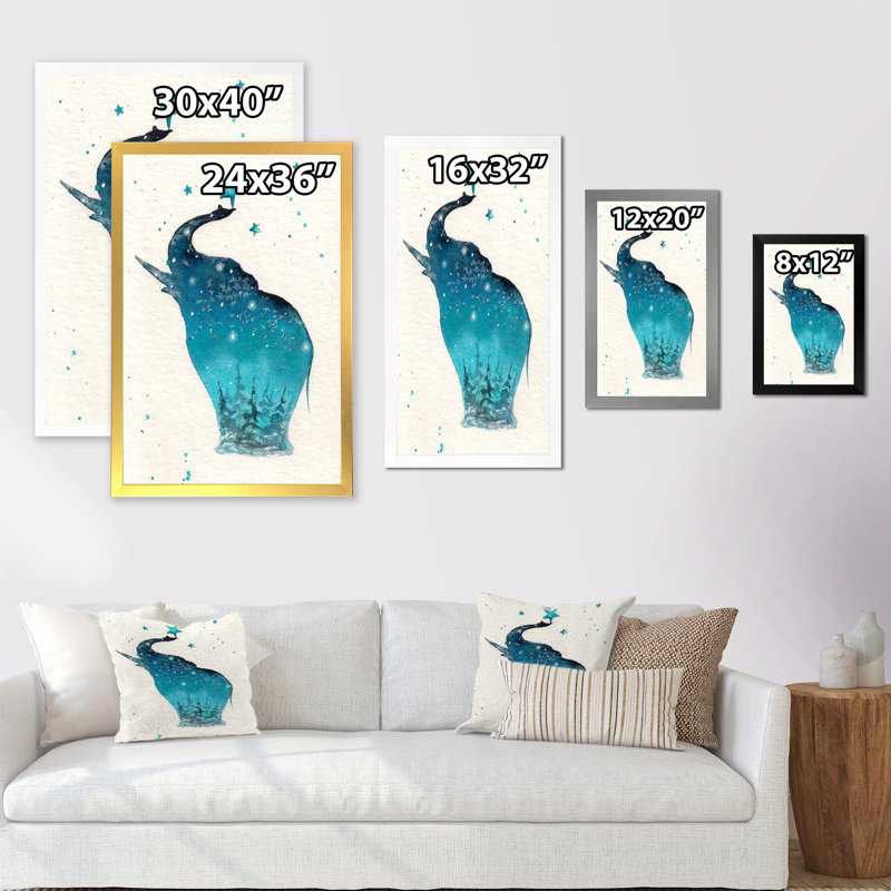 Elephant Silhouette On Christmas Card " Elephant Silhouette On Christmas Card ", 20" H x 12" W x 1" D, Black Picture Frame