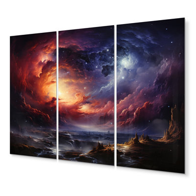 Ensemble de reproductions d'art mural en métal «Orange Dreams astronomiques - Galaxies»