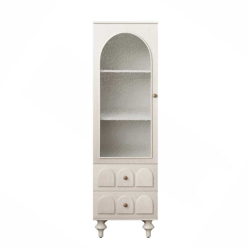 Grande armoire de présentation de 62,99 po avec porte en verre trempé, deux tiroirs et une tablette ajustable, solutions de rangement spacieuses, pour le salon, la chambre à coucher, la cuisine et le bureau