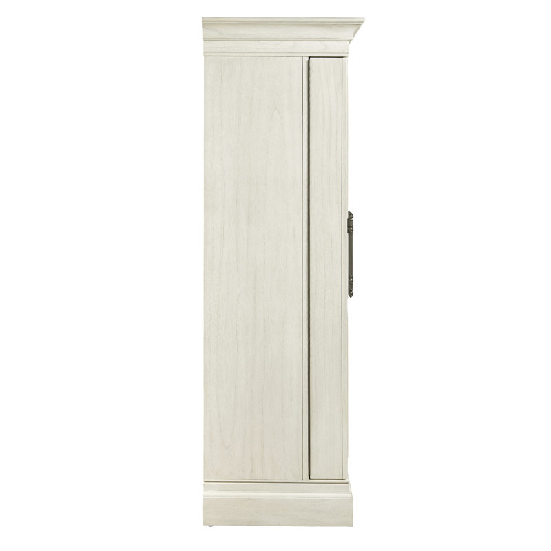 Ivory Oak Distressed Wood Bar Cabinet with Charcoal Gray Pulls