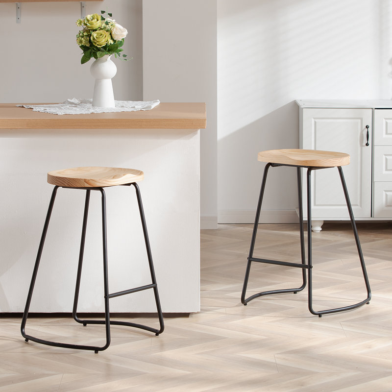 Ensemble de siège de selle en bois massif avec repose-pieds Alazia, Tabouret de comptoir (siège d'une hauteur de 26 p, 2