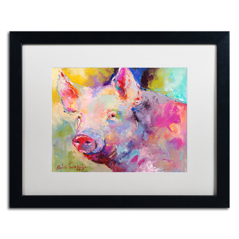 « cochon », reproduction sur toile, H 11 po x l 14 po x P 0,5 po, Noir, Cadre noir