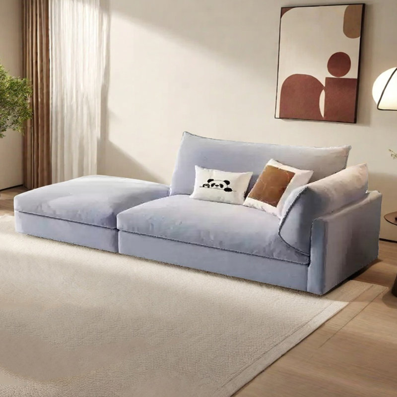 Canapé-lit en coton et lin avec repose-pieds, Orienté à droite, Bleu clair
