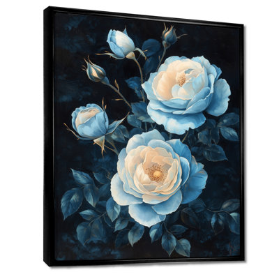 Impression sur toile encadrée «Dark Aqua Roses Elegance At Night II - Roses»