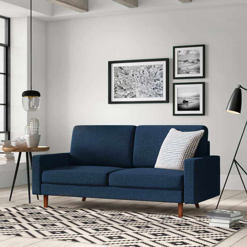 70" Square Arm Settee, Dark Blue