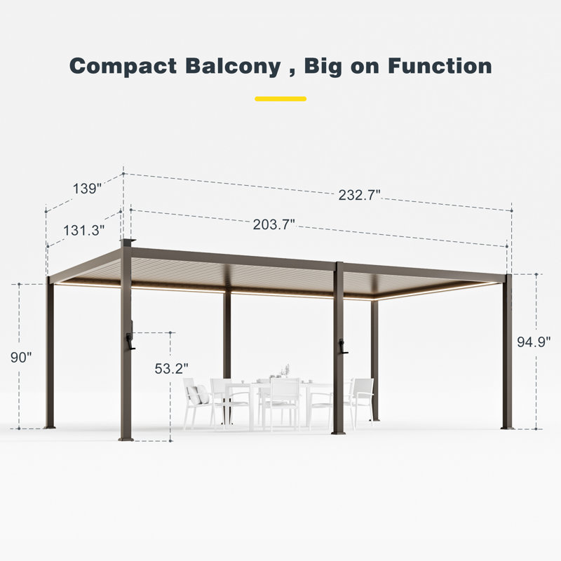 Outdoor Pergola with LED Strip Lights, Metal Pergola with Adjustable Roof & Internal Drainage System for Patio & Garden