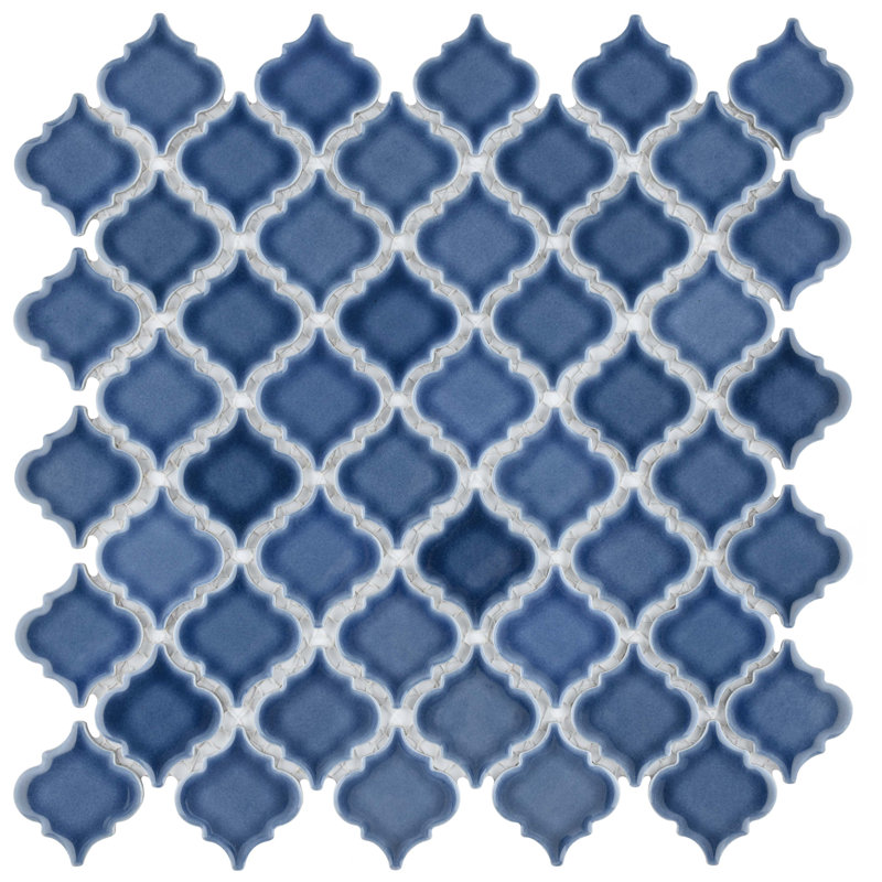 Hudson Tangier 2" x 2" Porcelain Arabesque Mosaic Wall & Floor Tile, Denim Blue