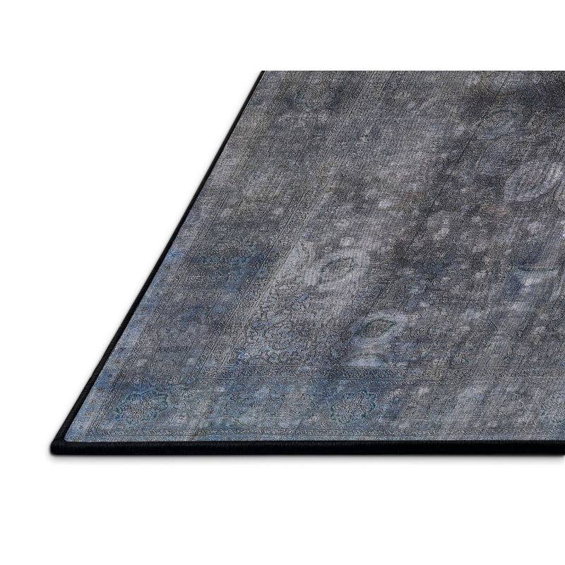 Tapis gris anthracite / bleu en laine Vannoy, Rectangle 8 pi x 12 pi