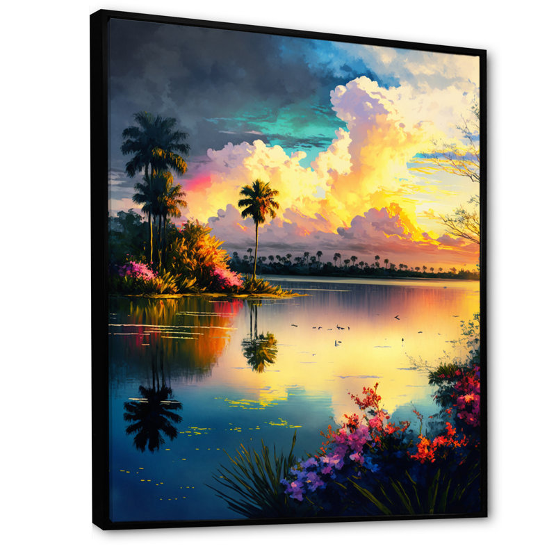 «Winstead Beautiful Sunset over a Tropical Lake IV», reproduction sur toile, L 34 po x H 44 po, Cadre flottant noir