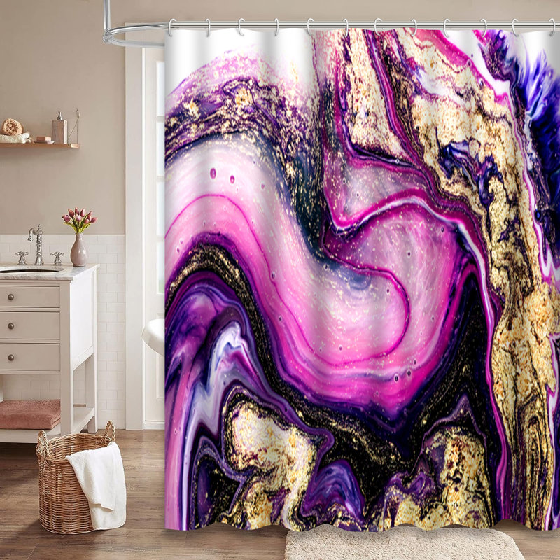 Rideau de douche mauve à motif abstrait en or mauve avec 12 crochets, L 72 po x l 78 po
