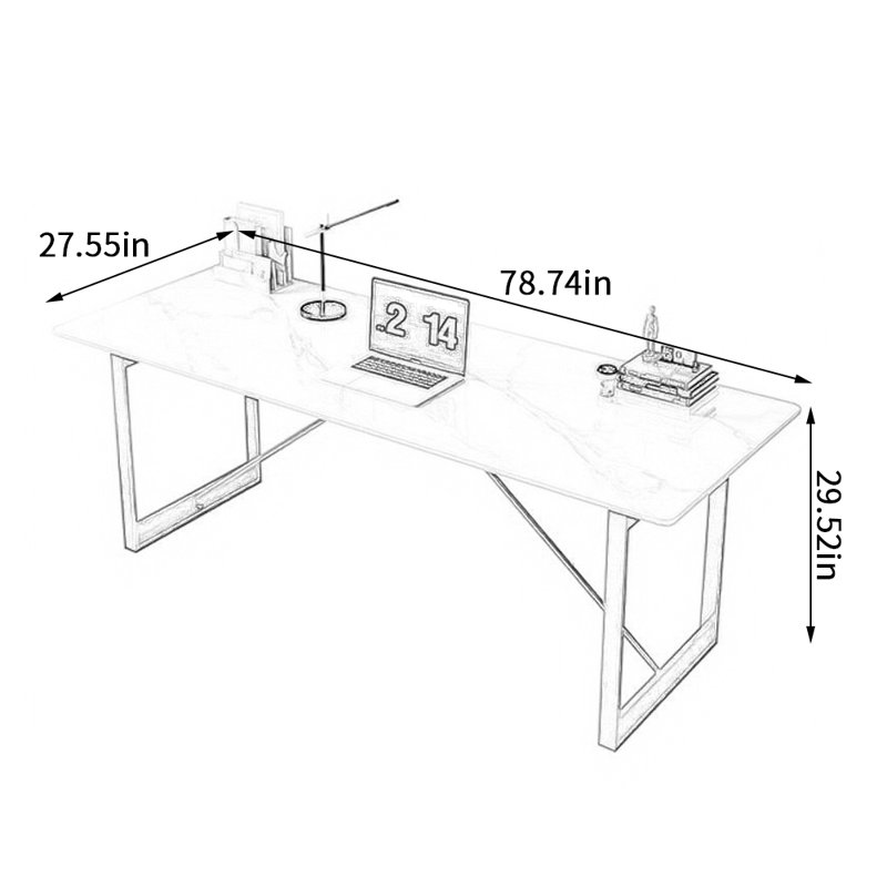 Bureau d'écriture Modern Light, Blanc / noir / bleu, H 29,52 po x l 78,74 po x P 27,55 po